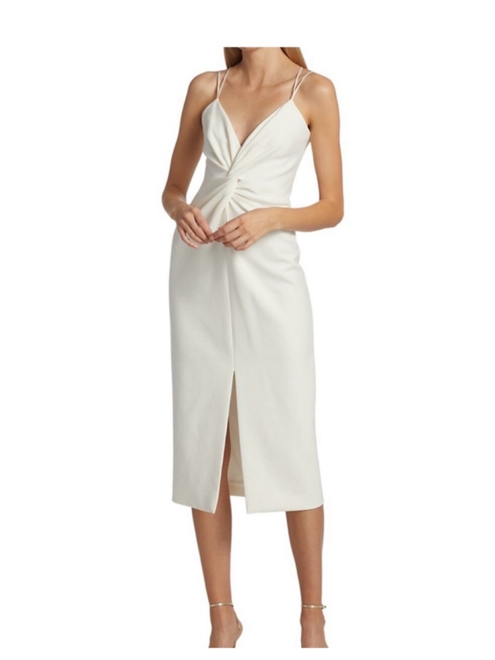 cinq a sept Ivory Twist-Front Midi Dress